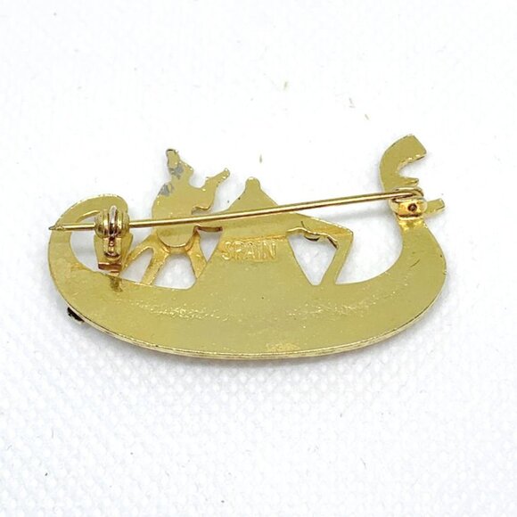VINTAGE SPAIN Signed 1950's Damascene Toledo Spain Gondola Pin - Picture 4 of 6
